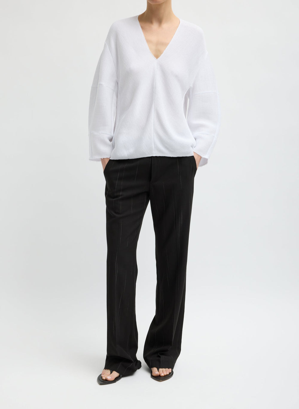 Viscose Plisse Hinged Long Sleeve Top | Tibi White