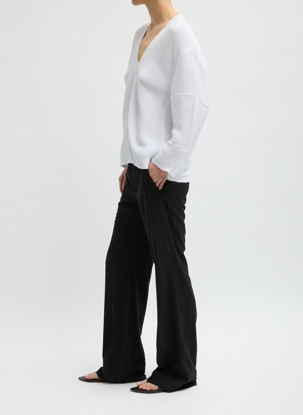 Viscose Plisse Hinged Long Sleeve Top | Tibi White