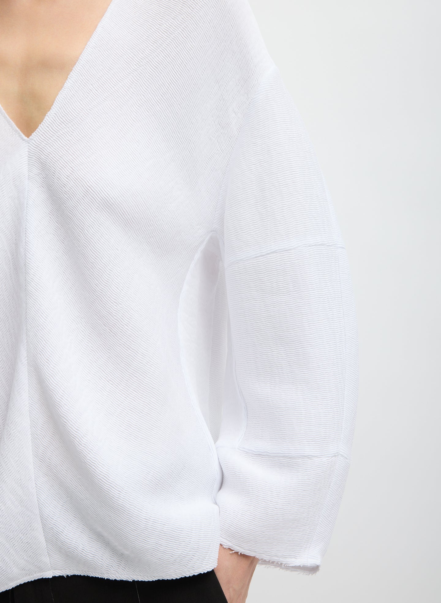 Viscose Plisse Hinged Long Sleeve Top | Tibi White