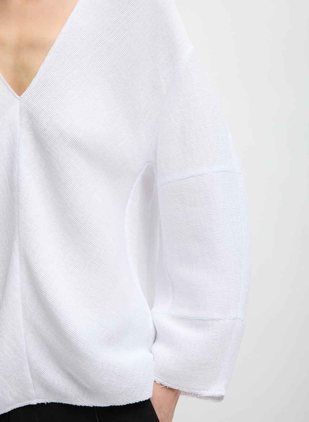 Viscose Plisse Hinged Long Sleeve Top | Tibi White