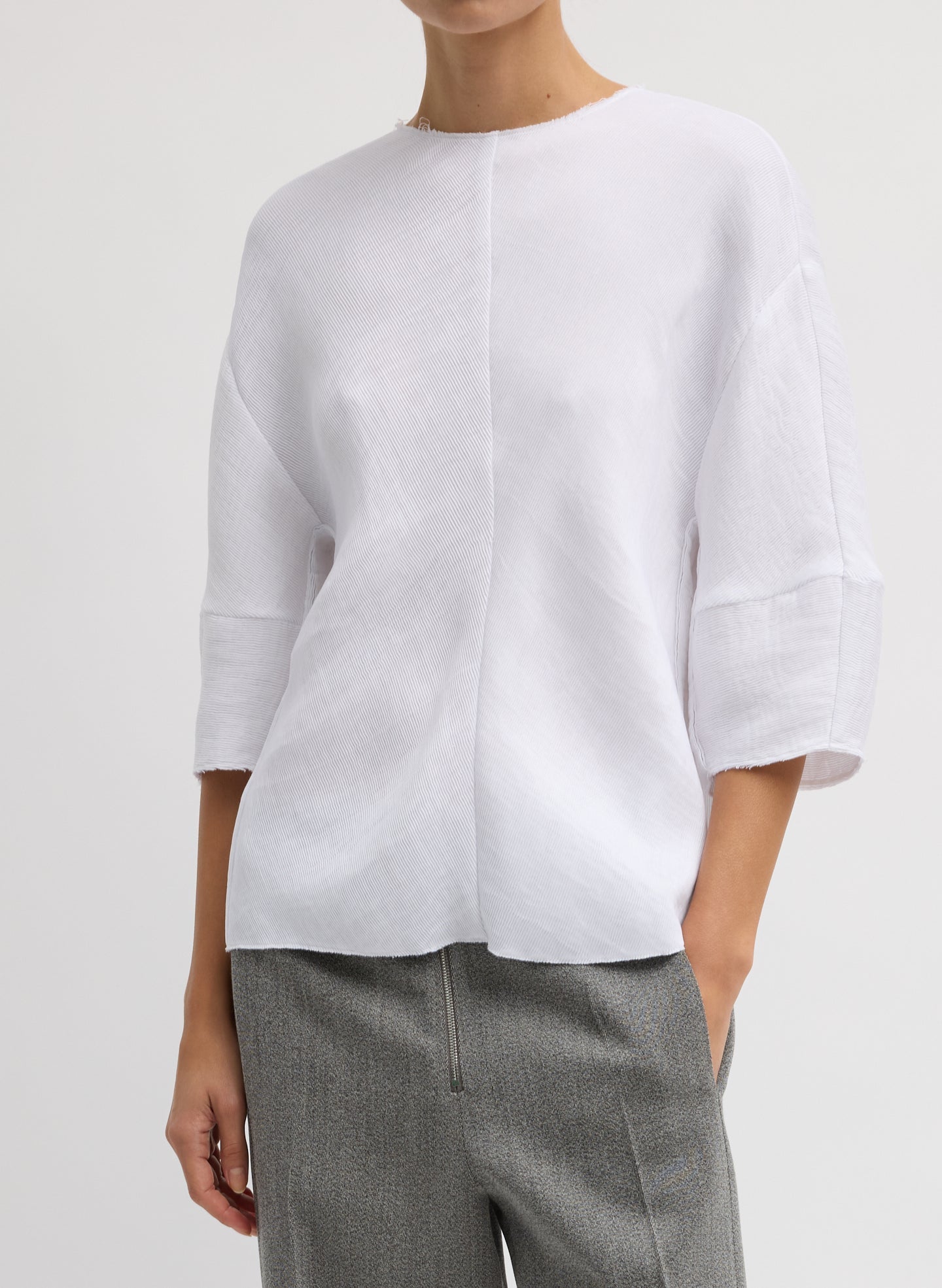 Viscose Plisse Hinged Short Sleeve Top | Tibi White