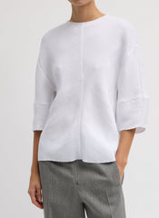 Viscose Plisse Hinged Short Sleeve Top | Tibi White