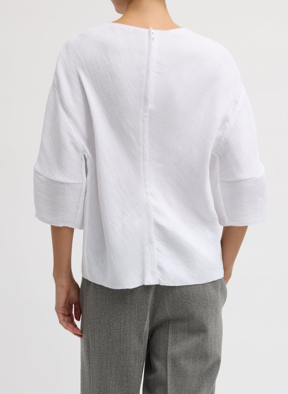 Viscose Plisse Hinged Short Sleeve Top | Tibi White