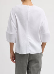 Viscose Plisse Hinged Short Sleeve Top | Tibi White