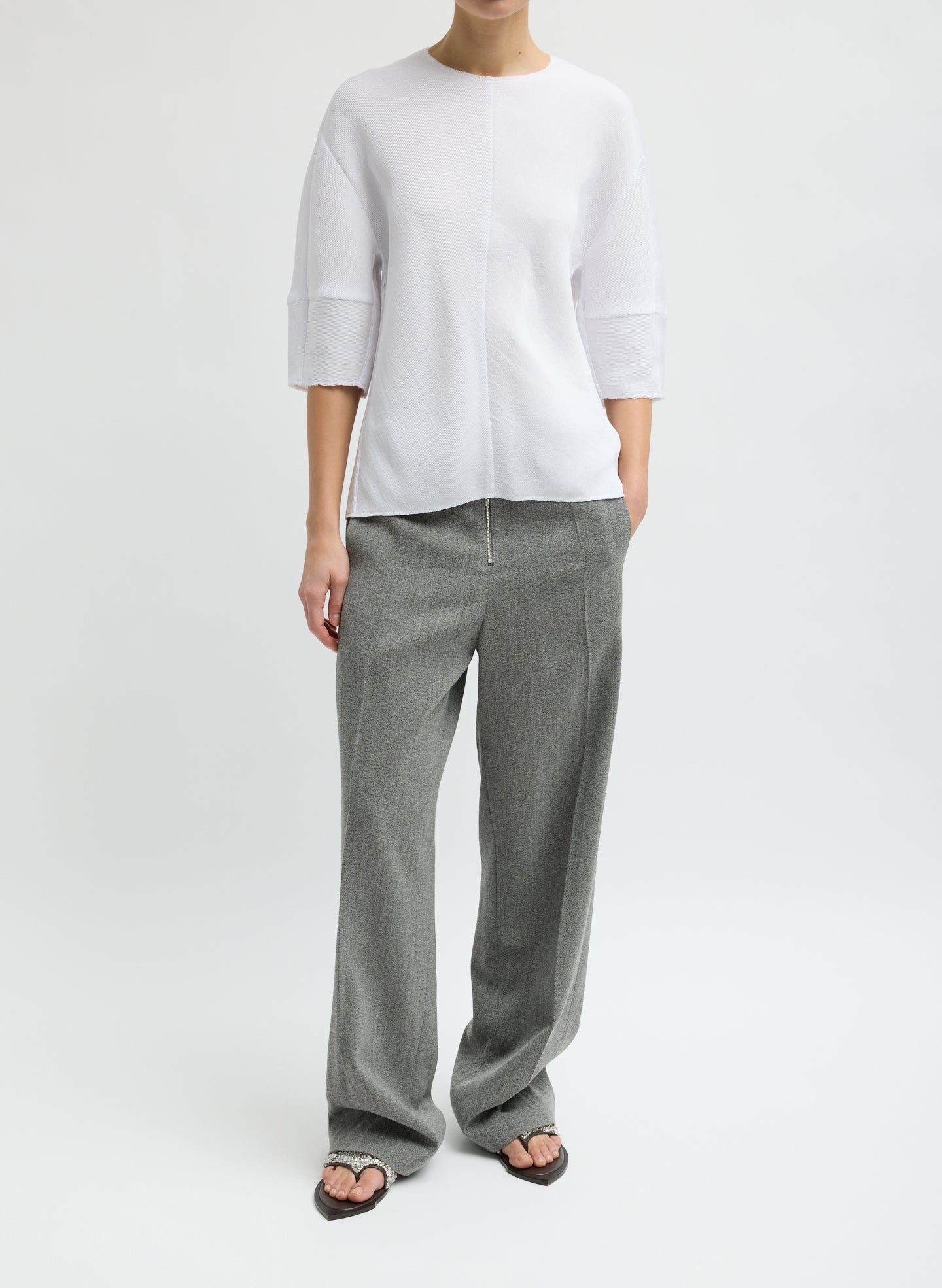Viscose Plisse Hinged Short Sleeve Top | Tibi White
