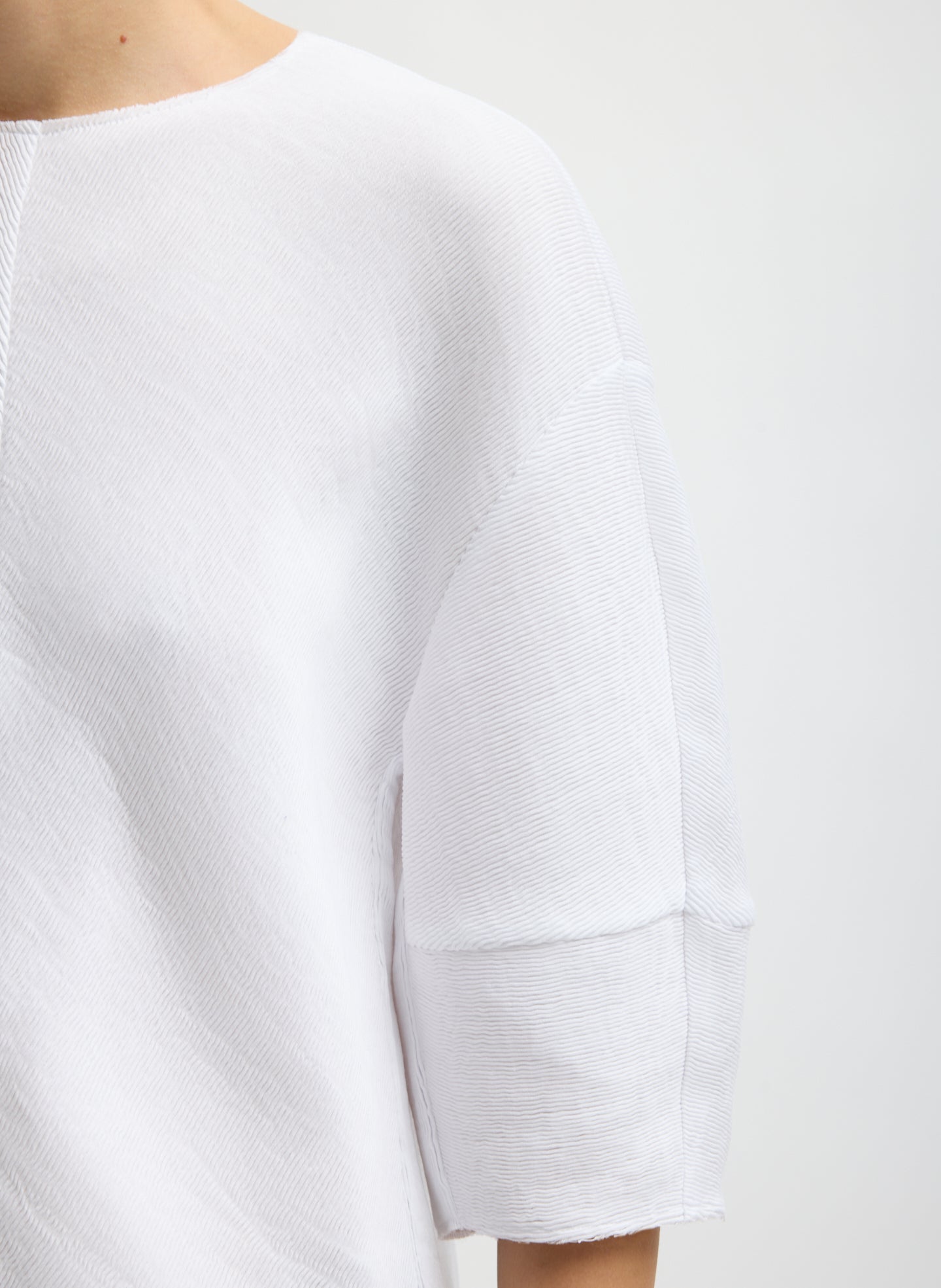 Viscose Plisse Hinged Short Sleeve Top | Tibi White
