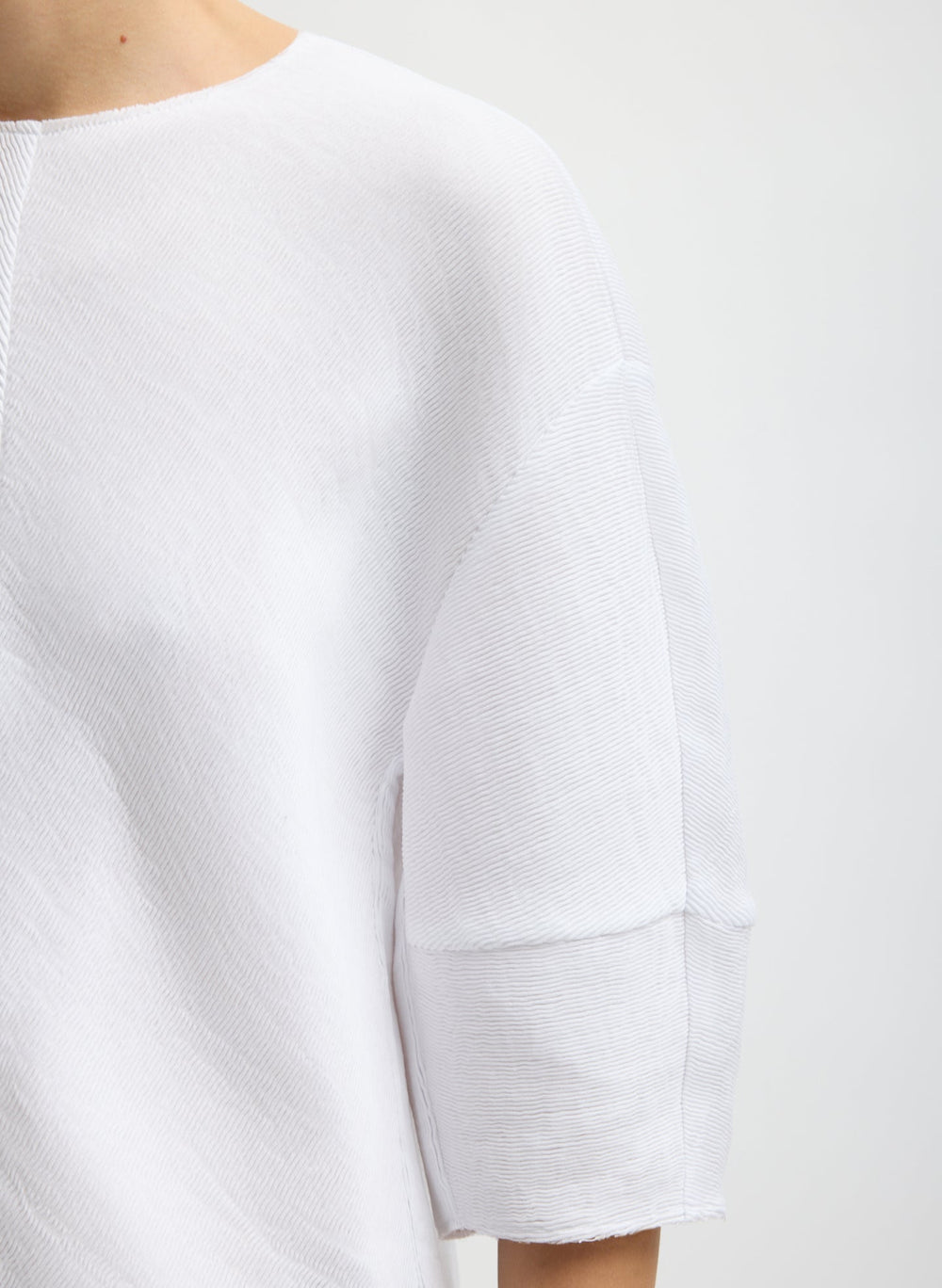 Viscose Plisse Hinged Short Sleeve Top | Tibi White