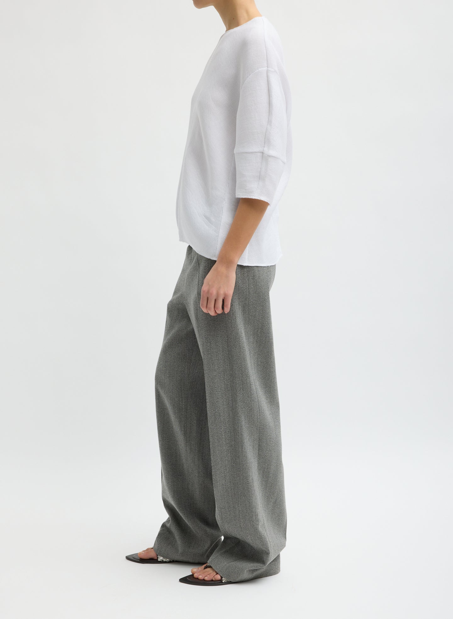 Viscose Plisse Hinged Short Sleeve Top | Tibi White