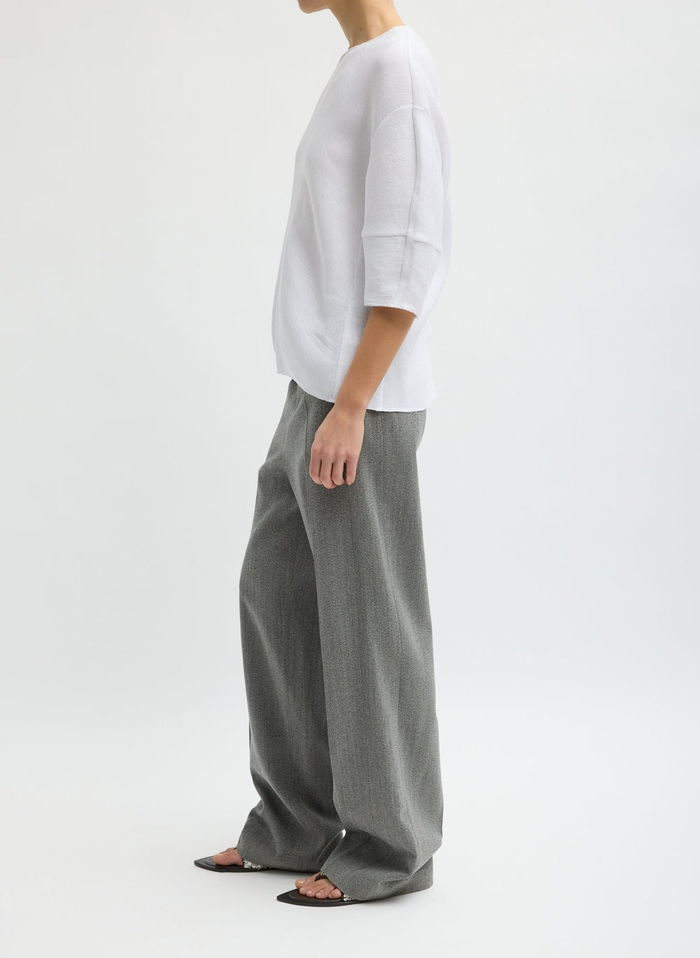 Viscose Plisse Hinged Short Sleeve Top | Tibi White