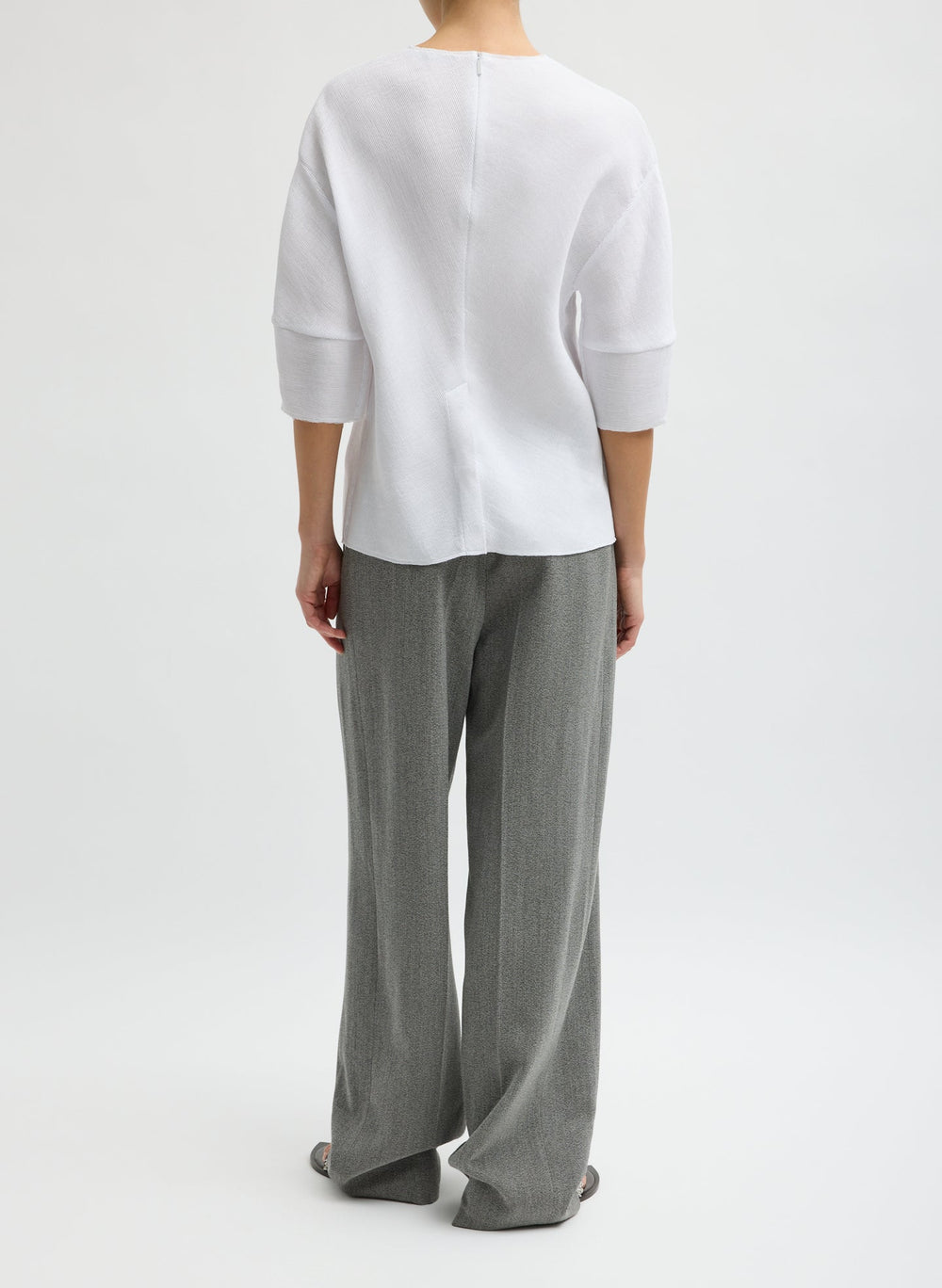 Viscose Plisse Hinged Short Sleeve Top | Tibi White