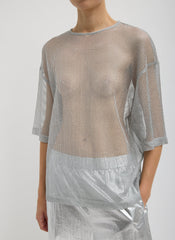 Viscose Metallic Mesh Easy T-Shirt | Tibi Silver
