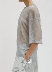 Viscose Metallic Mesh Easy T-Shirt | Tibi Silver