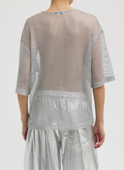 Viscose Metallic Mesh Easy T-Shirt | Tibi Silver