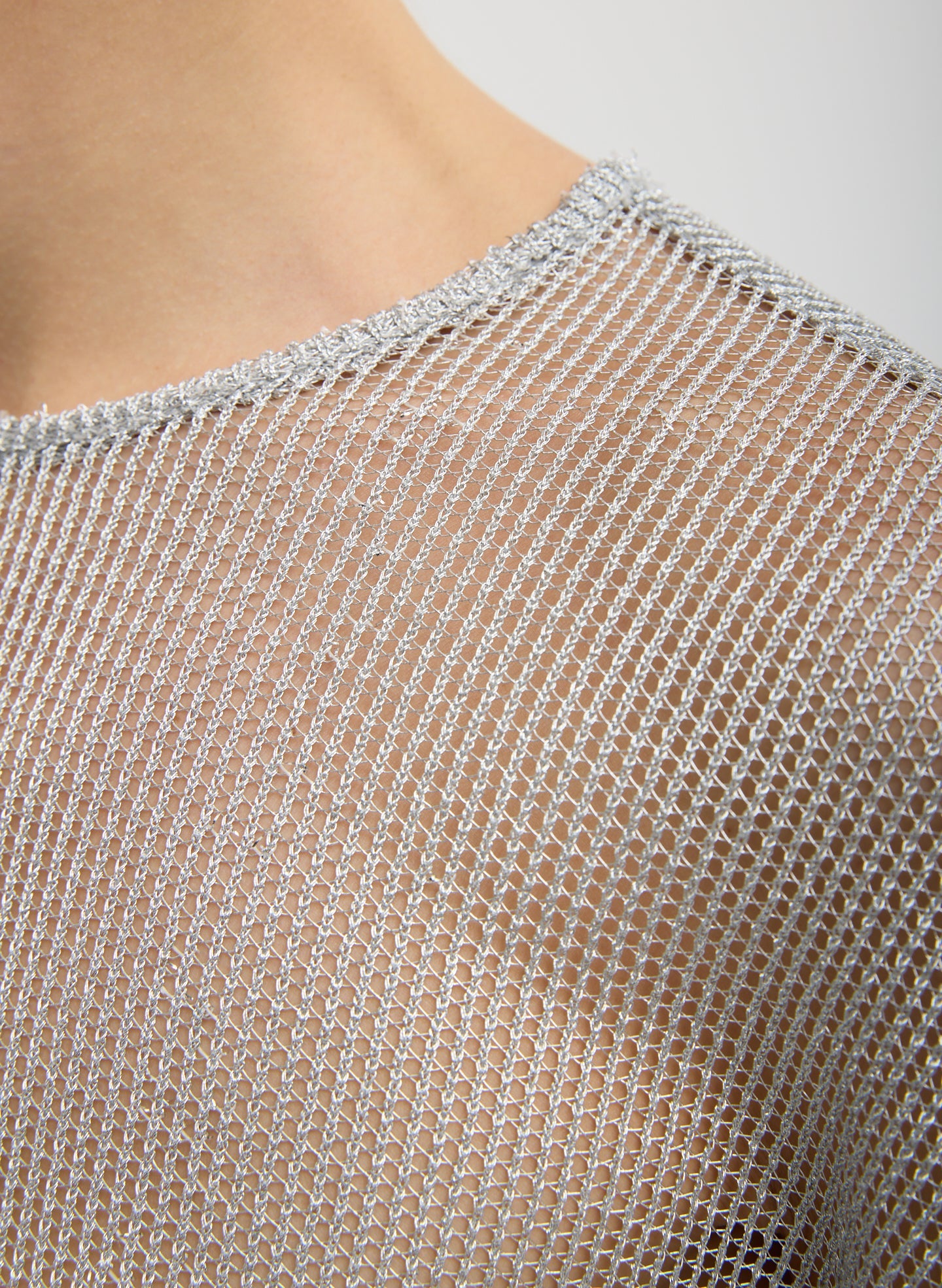 Viscose Metallic Mesh Easy T-Shirt | Tibi Silver