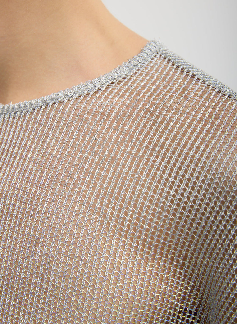 Viscose Metallic Mesh Easy T-Shirt | Tibi Silver