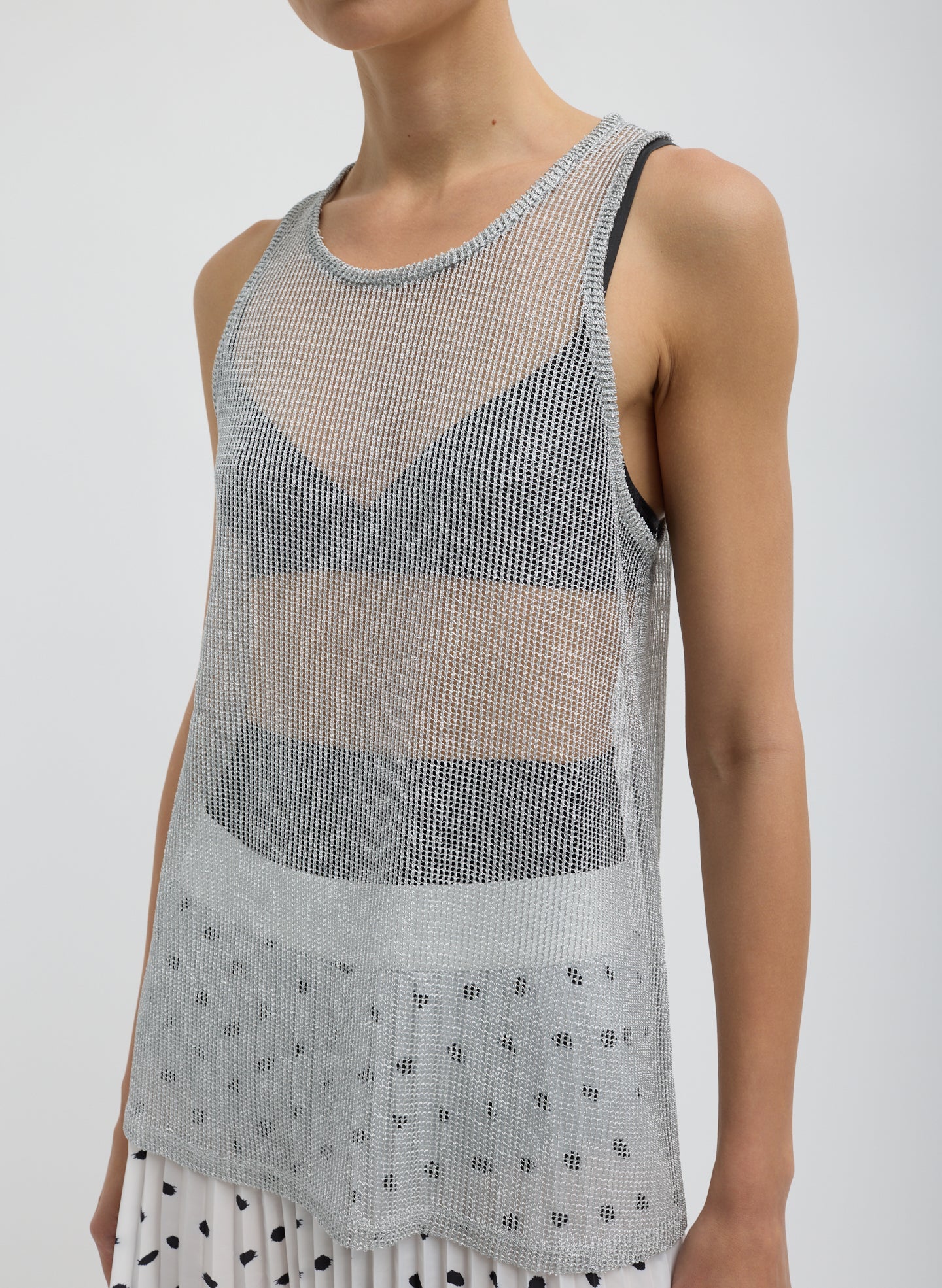 Viscose Metallic Ribbed Tank | Tibi Silver