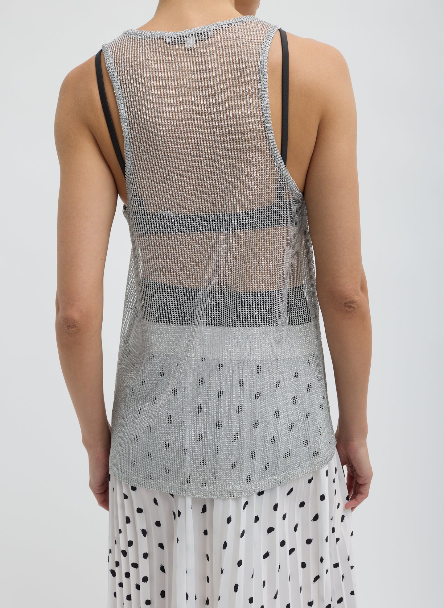 Viscose Metallic Ribbed Tank | Tibi Silver