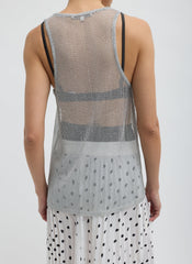 Viscose Metallic Ribbed Tank | Tibi Silver