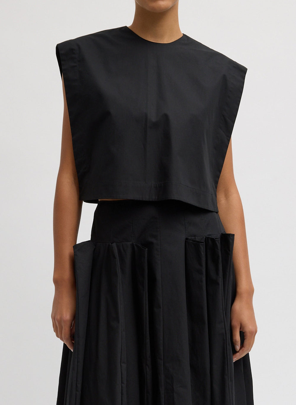 Compact Eco Poplin Cropped Square Top | Tibi Black
