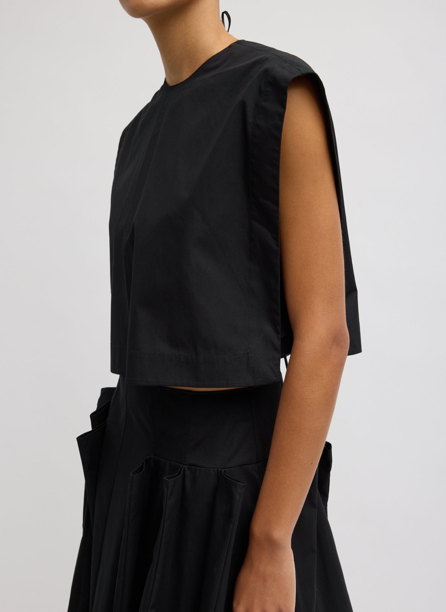 Compact Eco Poplin Cropped Square Top | Tibi Black