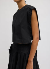 Compact Eco Poplin Cropped Square Top | Tibi Black