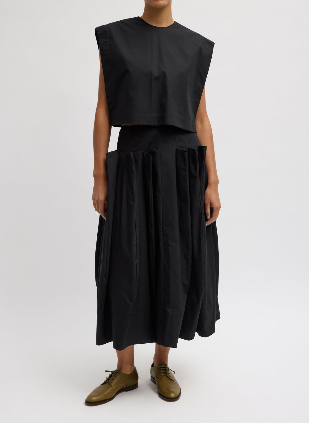 Compact Eco Poplin Cropped Square Top | Tibi Black