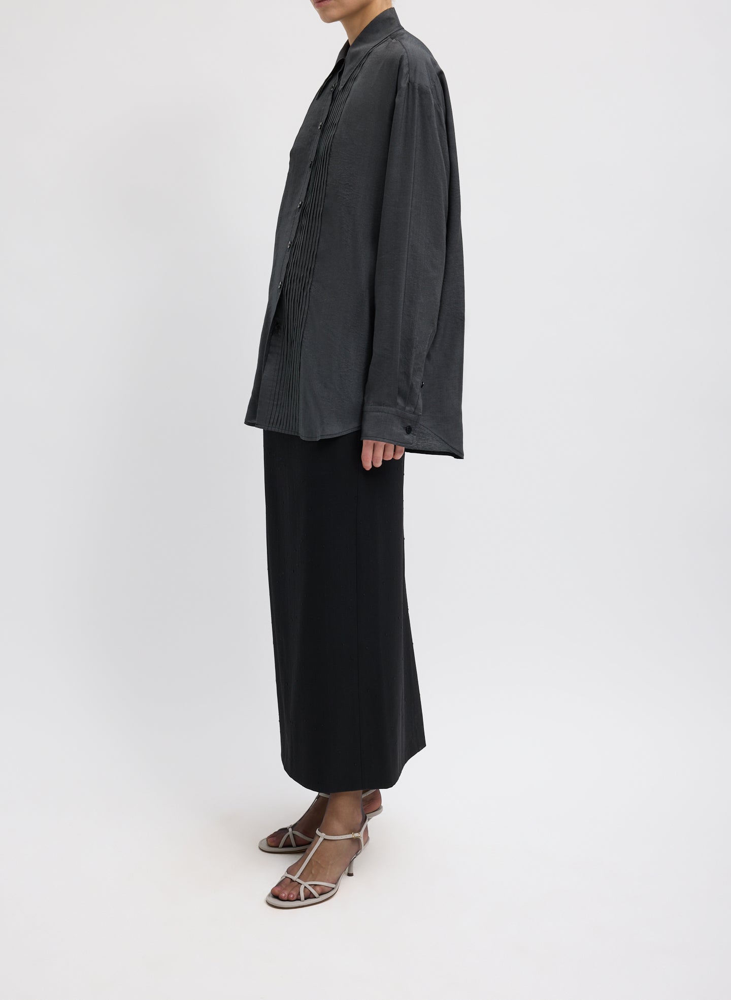 Silk Voile Easy Pintucked Shirt | Tibi Graphite