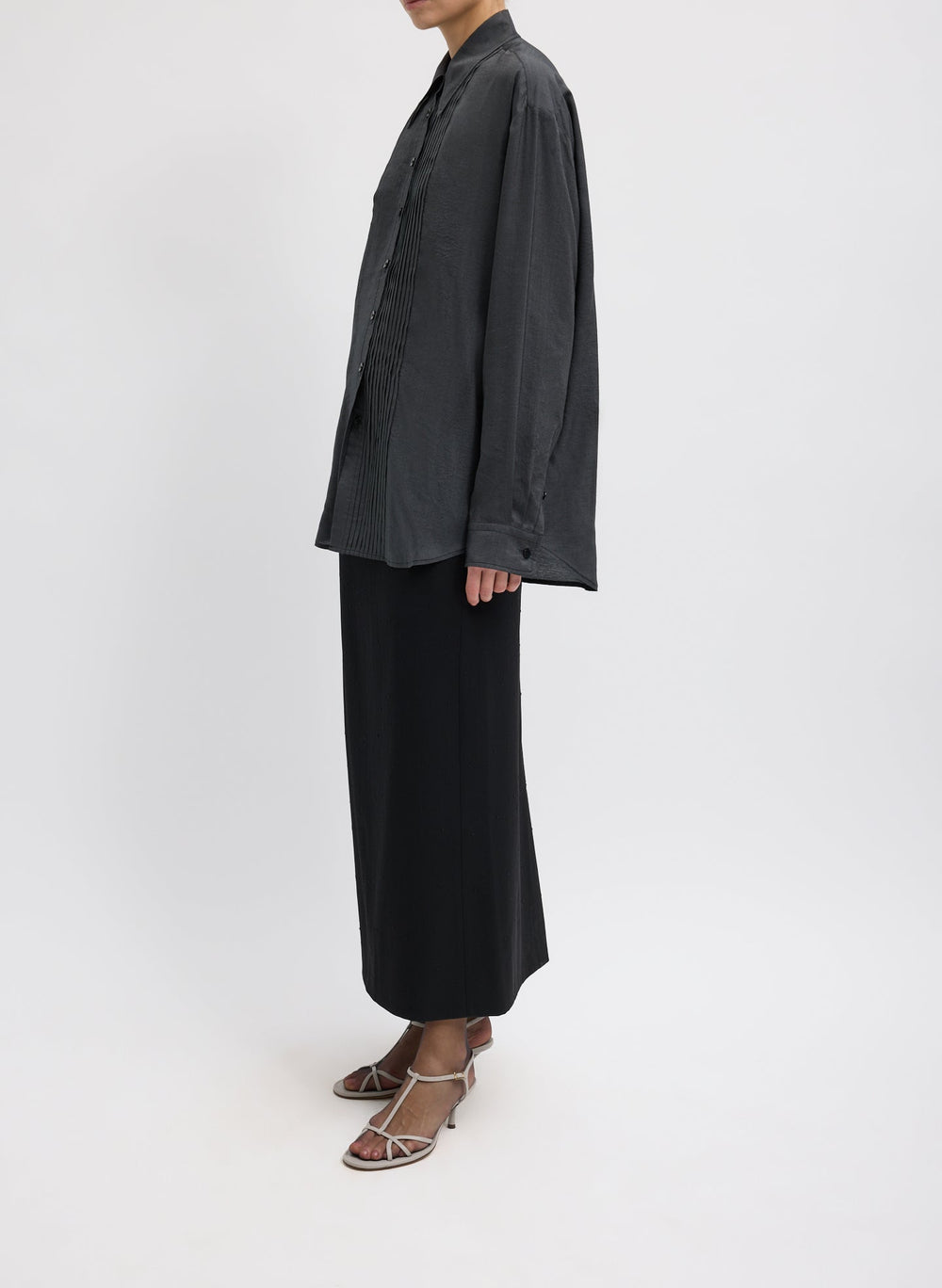 Silk Voile Easy Pintucked Shirt | Tibi Graphite