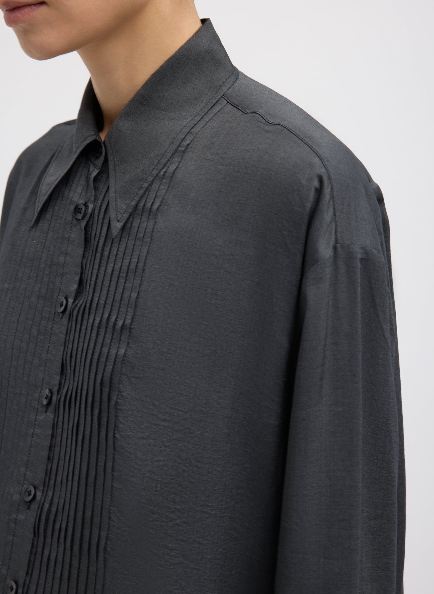 Silk Voile Easy Pintucked Shirt | Tibi Graphite