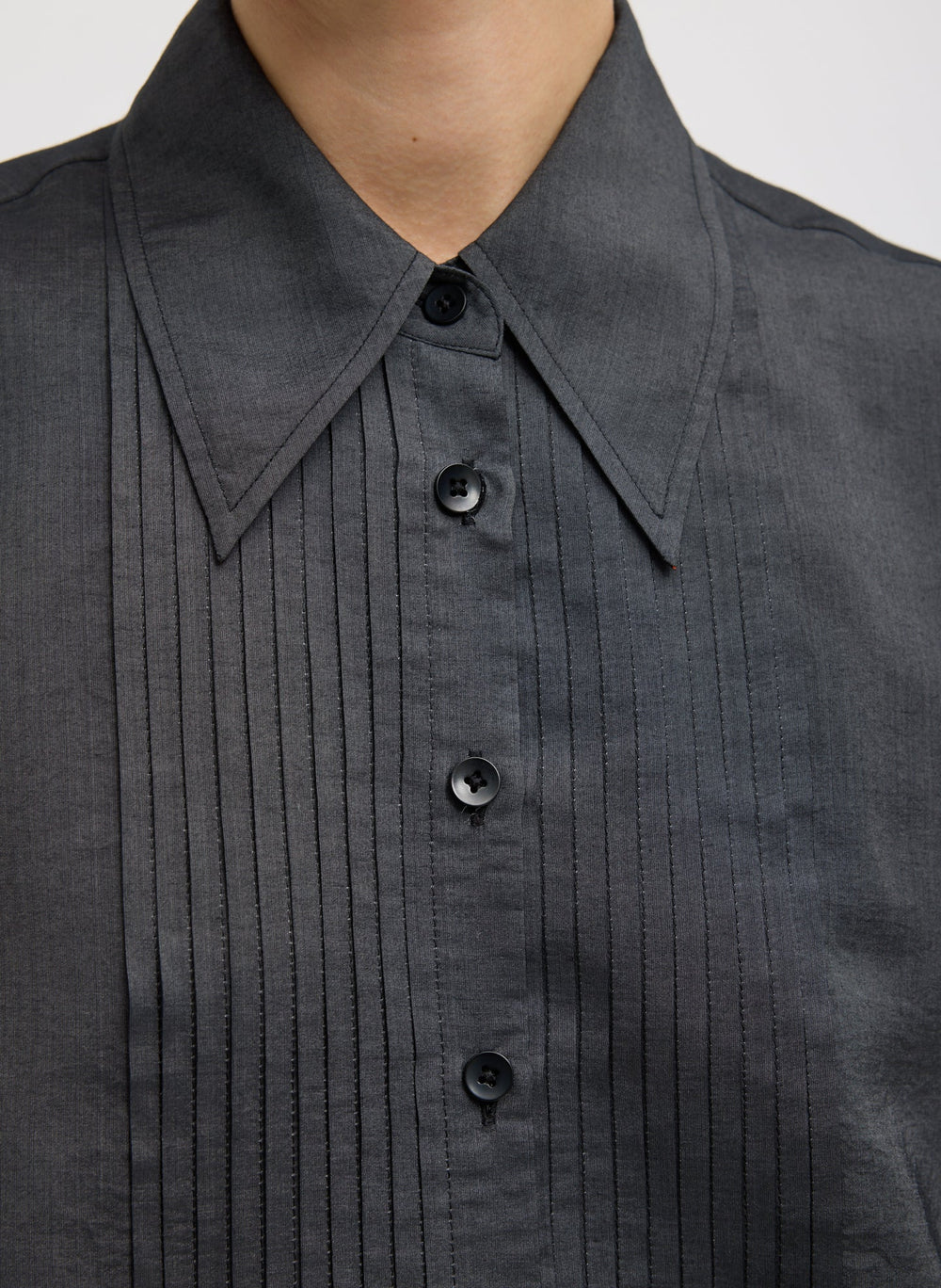 Silk Voile Easy Pintucked Shirt | Tibi Graphite