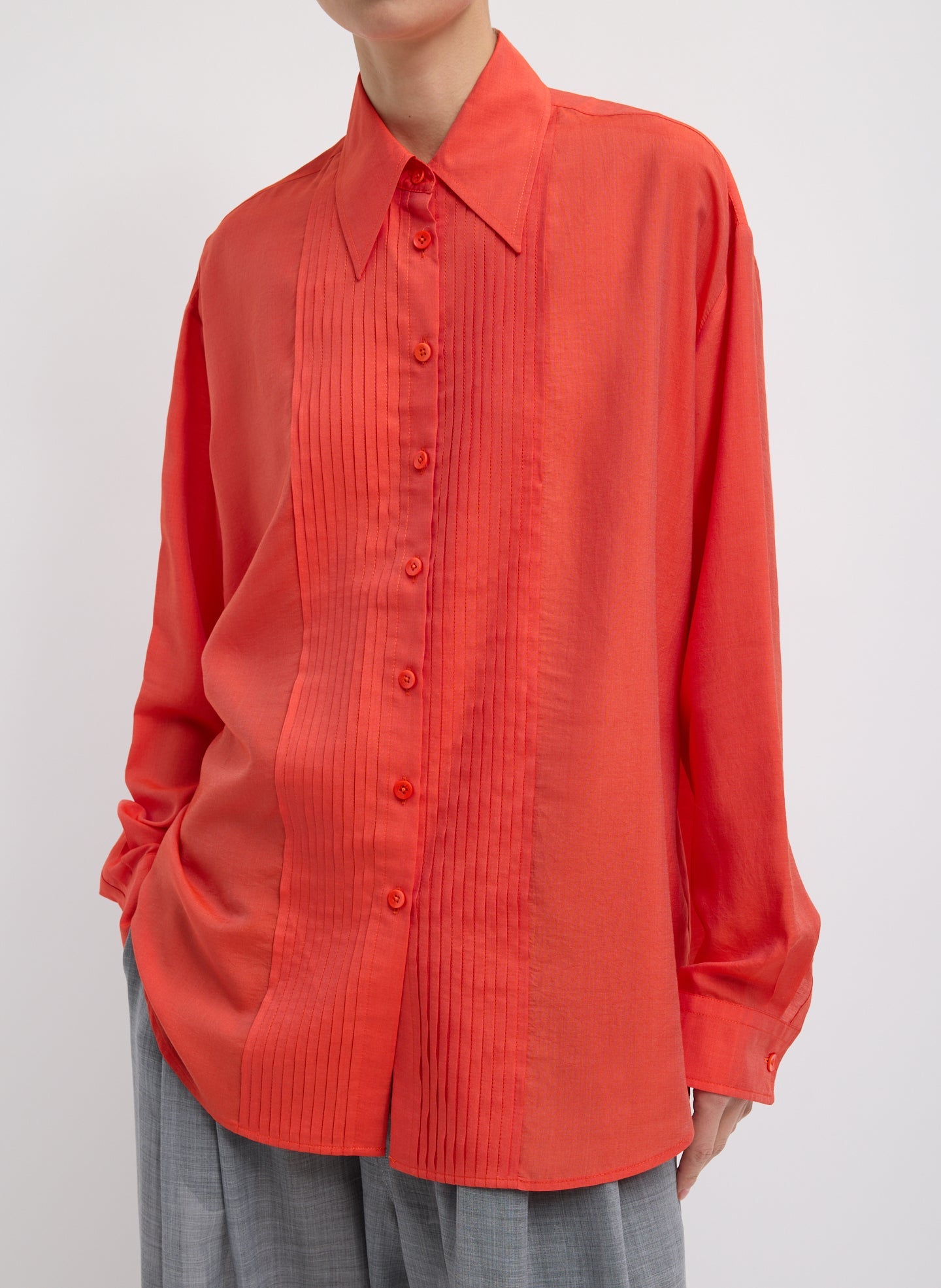Silk Voile Easy Pintucked Shirt | Tibi Red