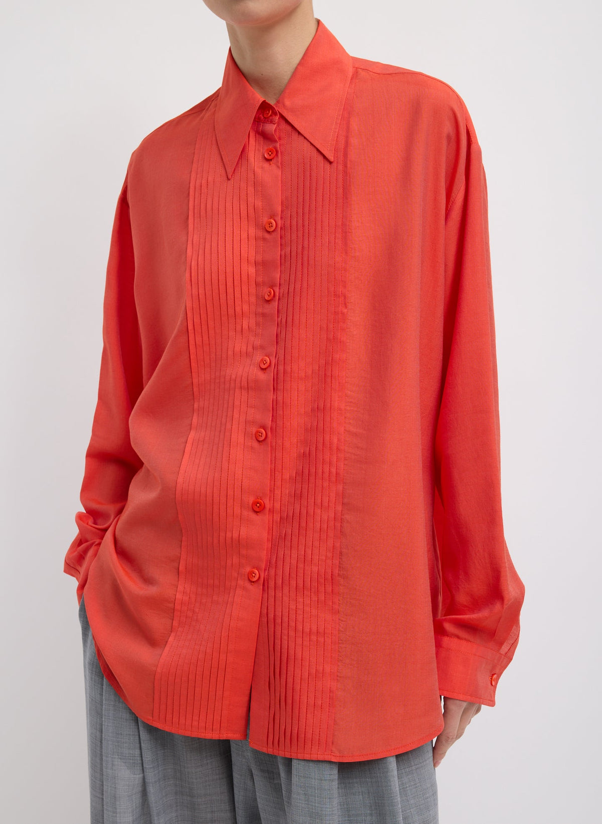 Silk Voile Easy Pintucked Shirt | Tibi Red