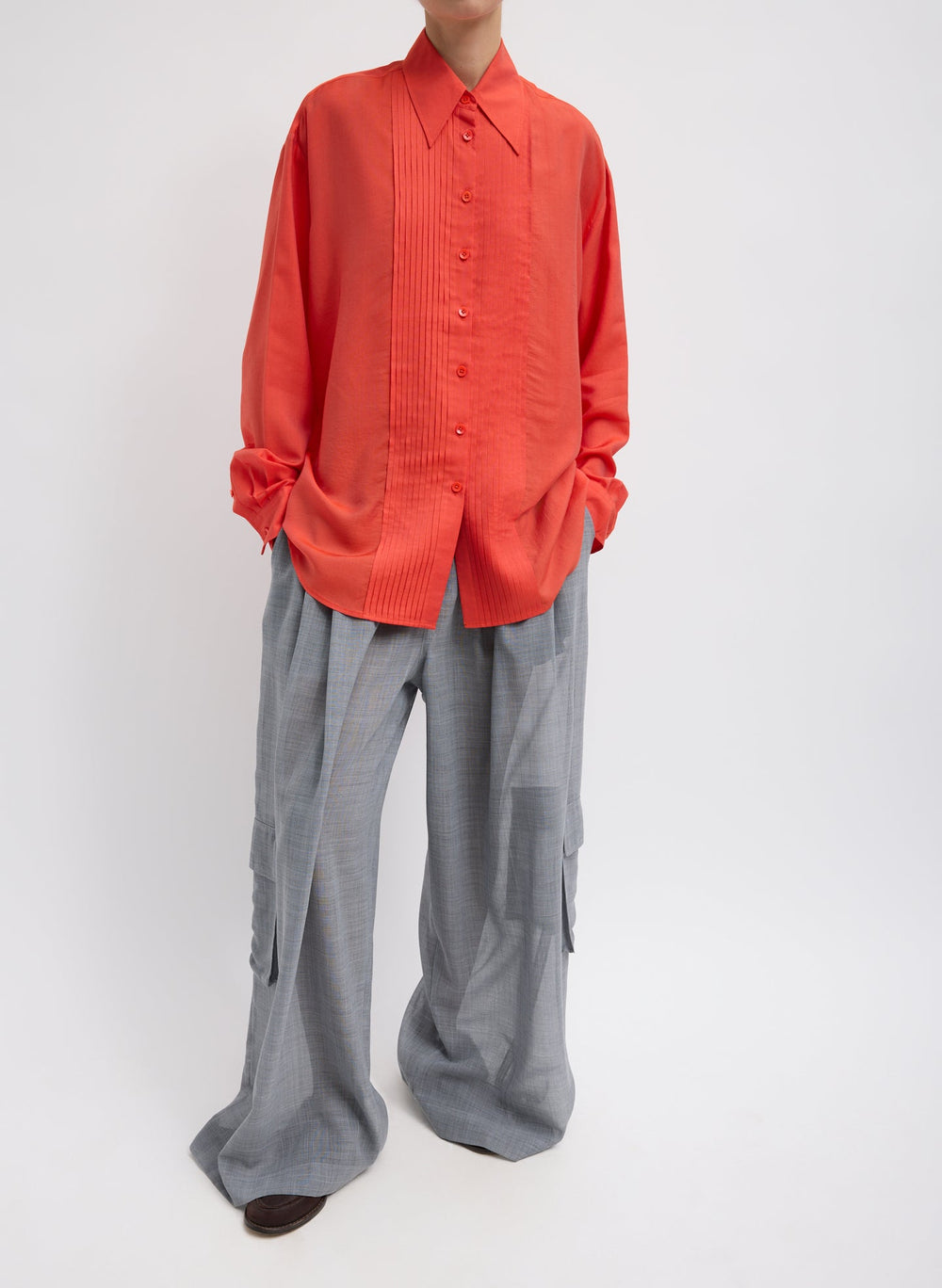 Silk Voile Easy Pintucked Shirt | Tibi Red
