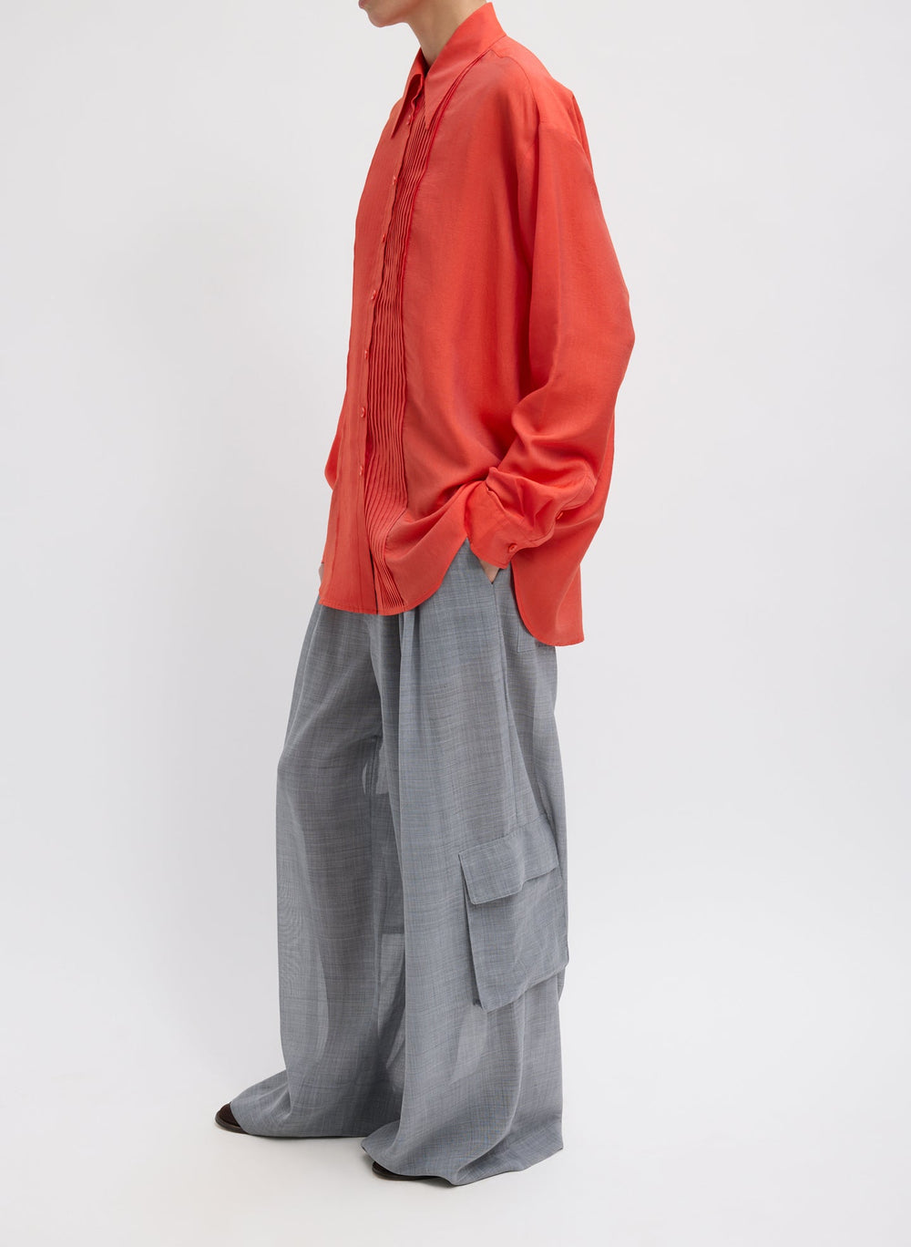 Silk Voile Easy Pintucked Shirt | Tibi Red
