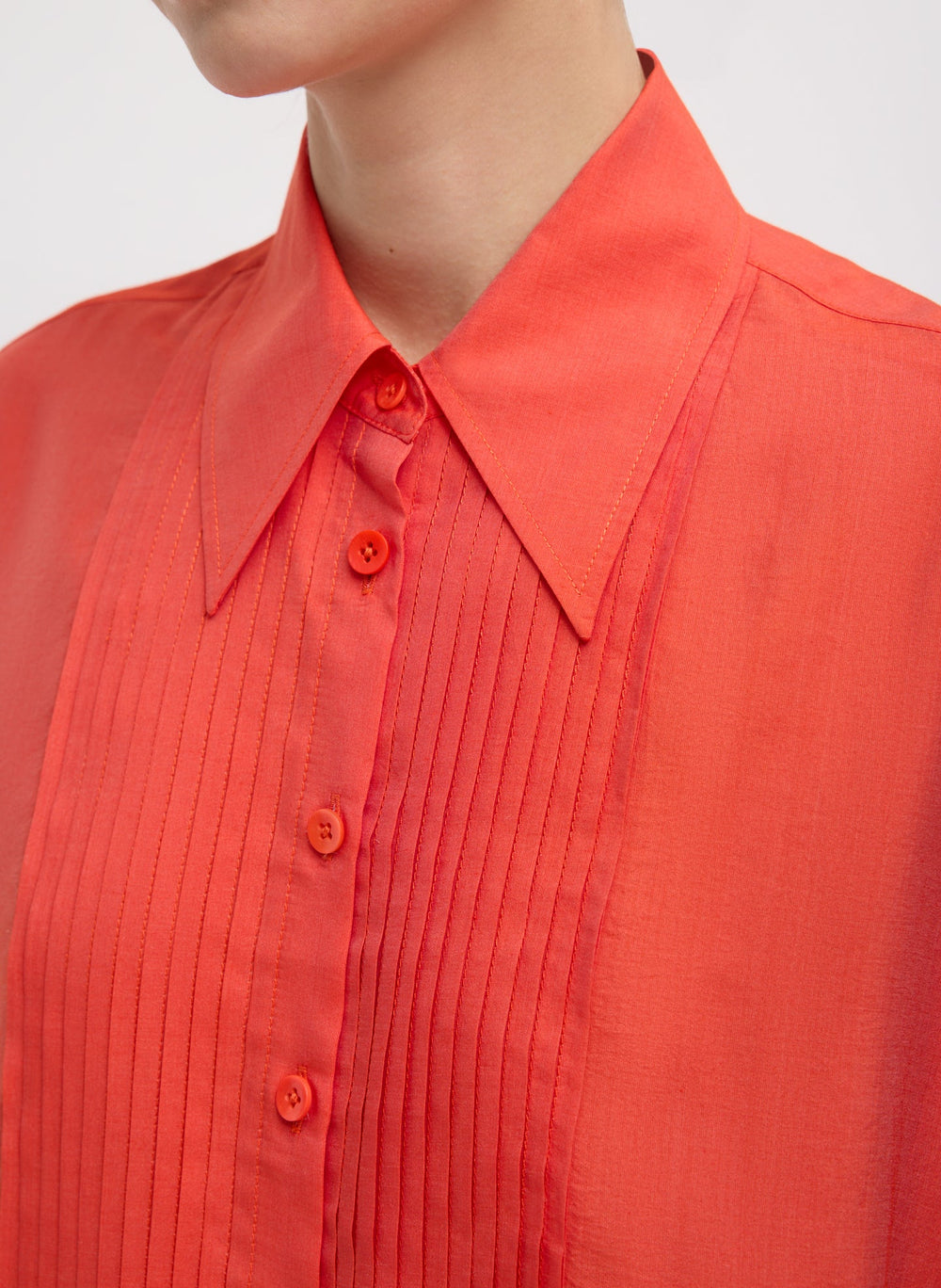 Silk Voile Easy Pintucked Shirt | Tibi Red