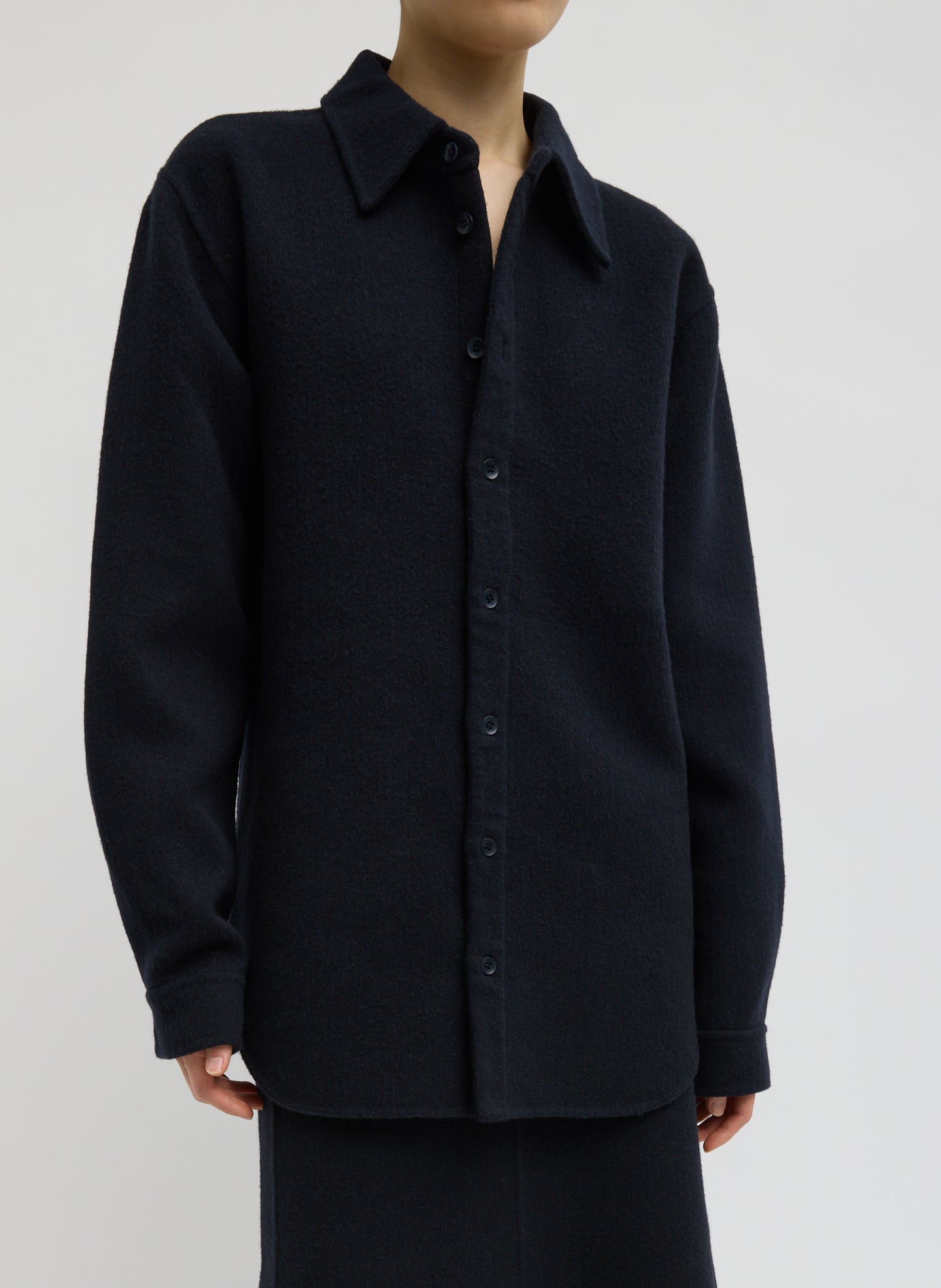 Luxe Double Faced Wool Angora Easy Shirt | Tibi Navy