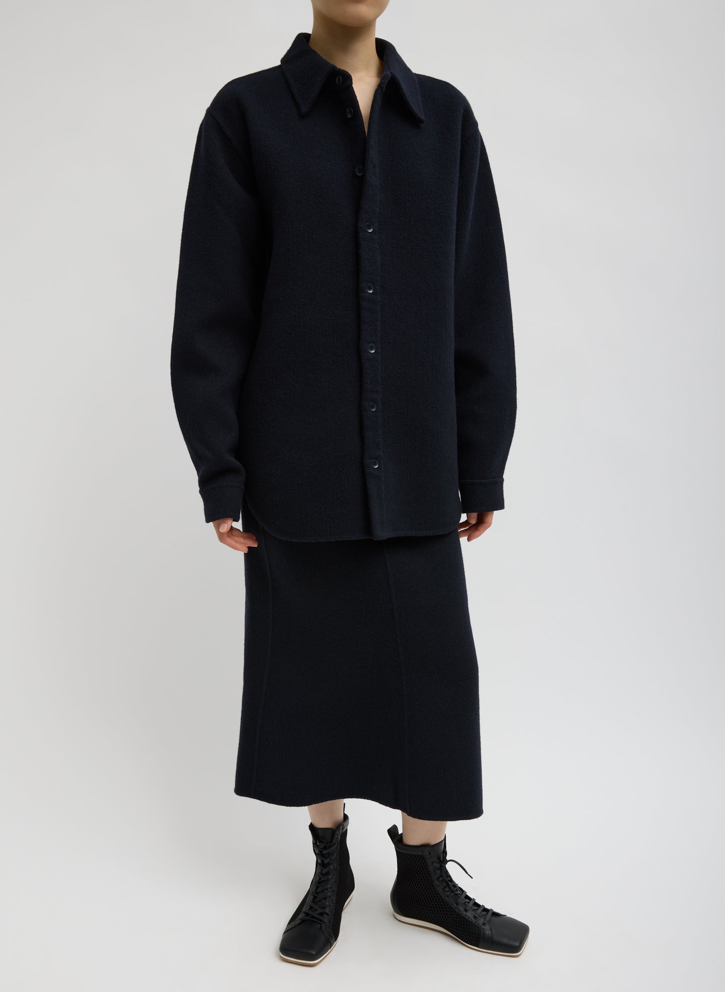 Luxe Double Faced Wool Angora Easy Shirt | Tibi Navy