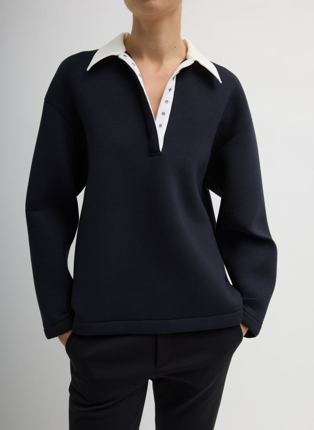 Bonded Viscose Sculpted Polo | Tibi Dark Navy