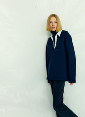 Bonded Viscose Sculpted Polo | Tibi Dark Navy