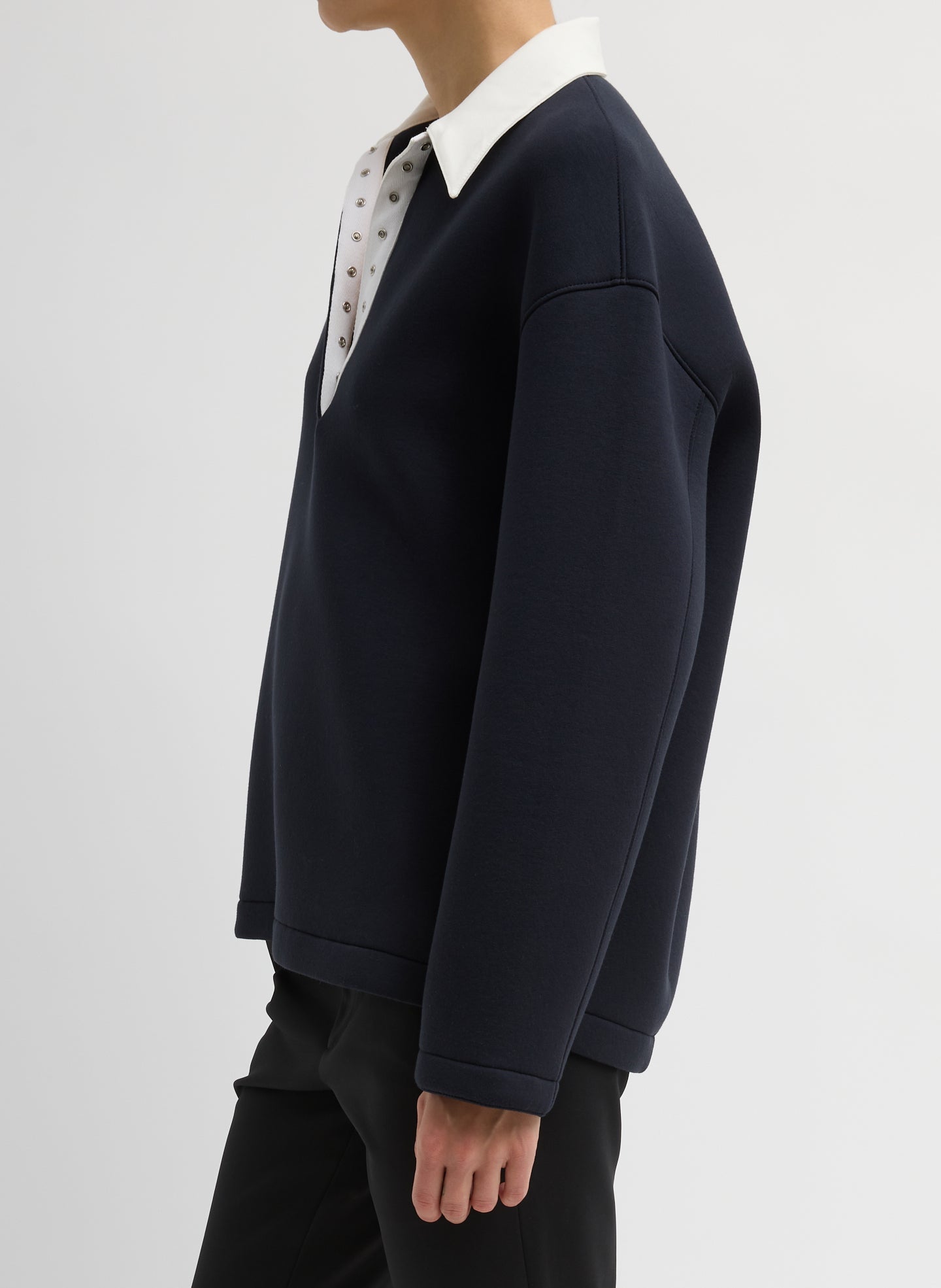 Bonded Viscose Sculpted Polo | Tibi Dark Navy