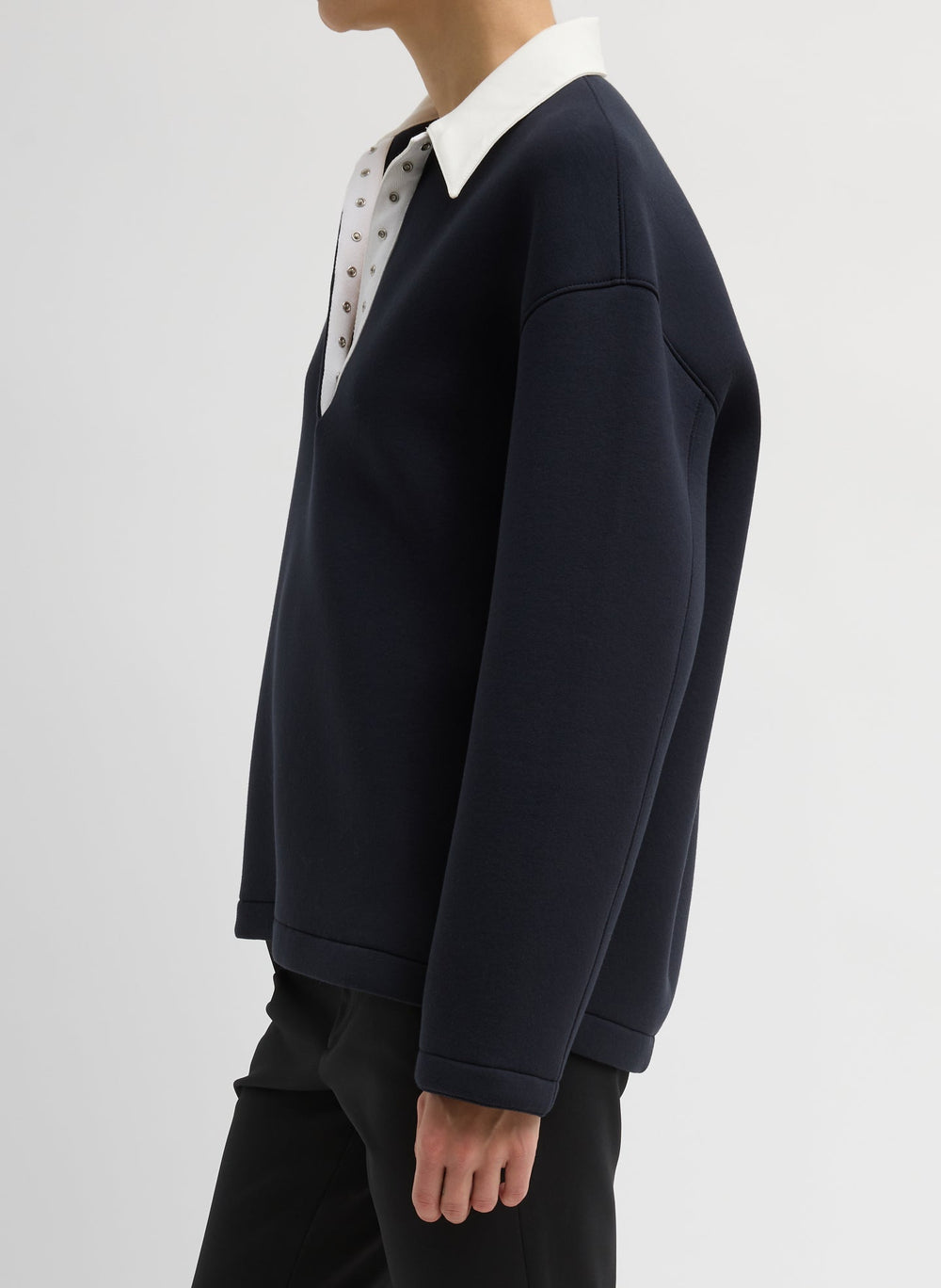 Bonded Viscose Sculpted Polo | Tibi Dark Navy