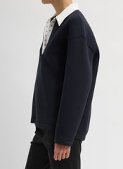 Bonded Viscose Sculpted Polo | Tibi Dark Navy