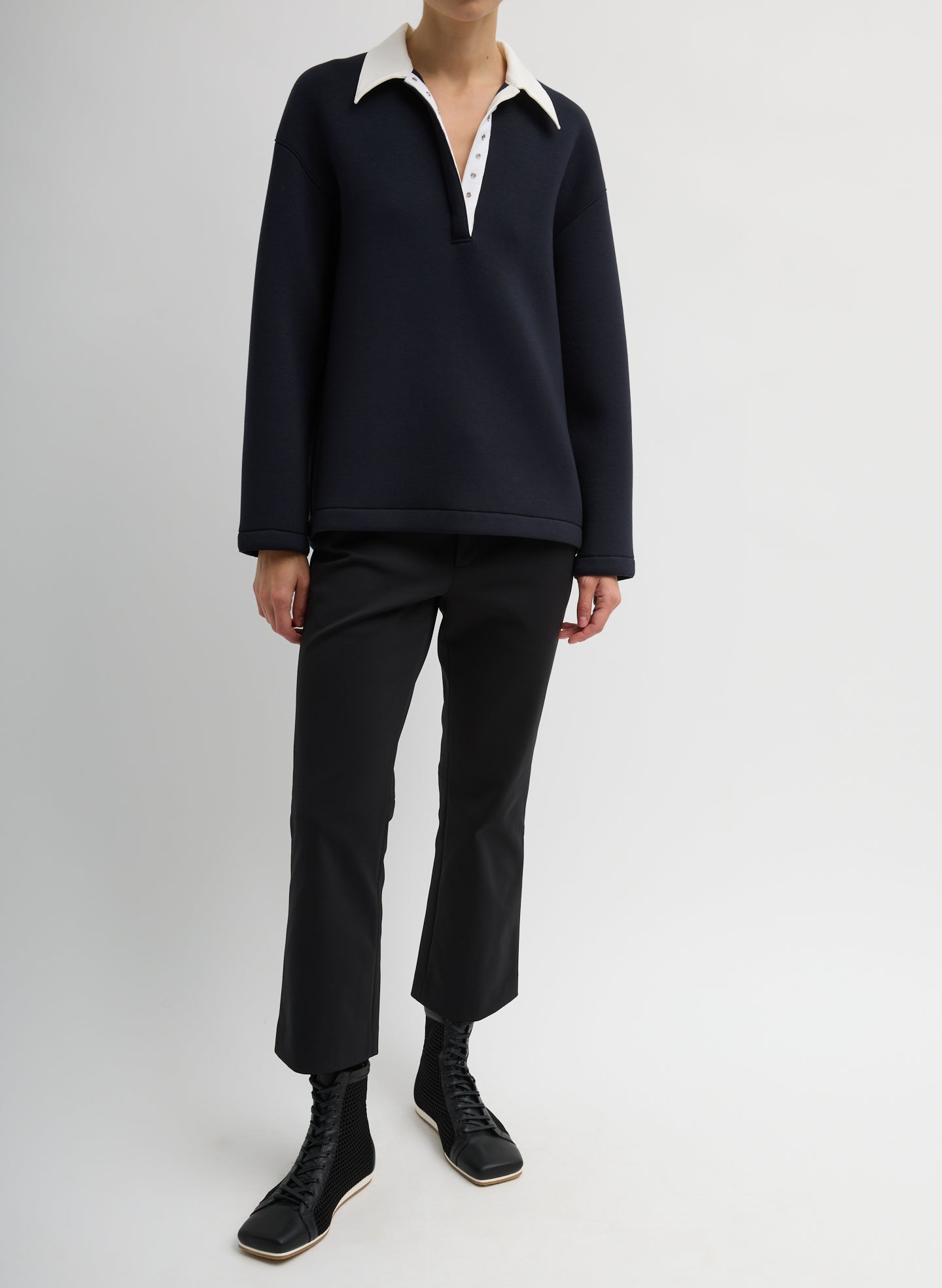 Bonded Viscose Sculpted Polo | Tibi Dark Navy