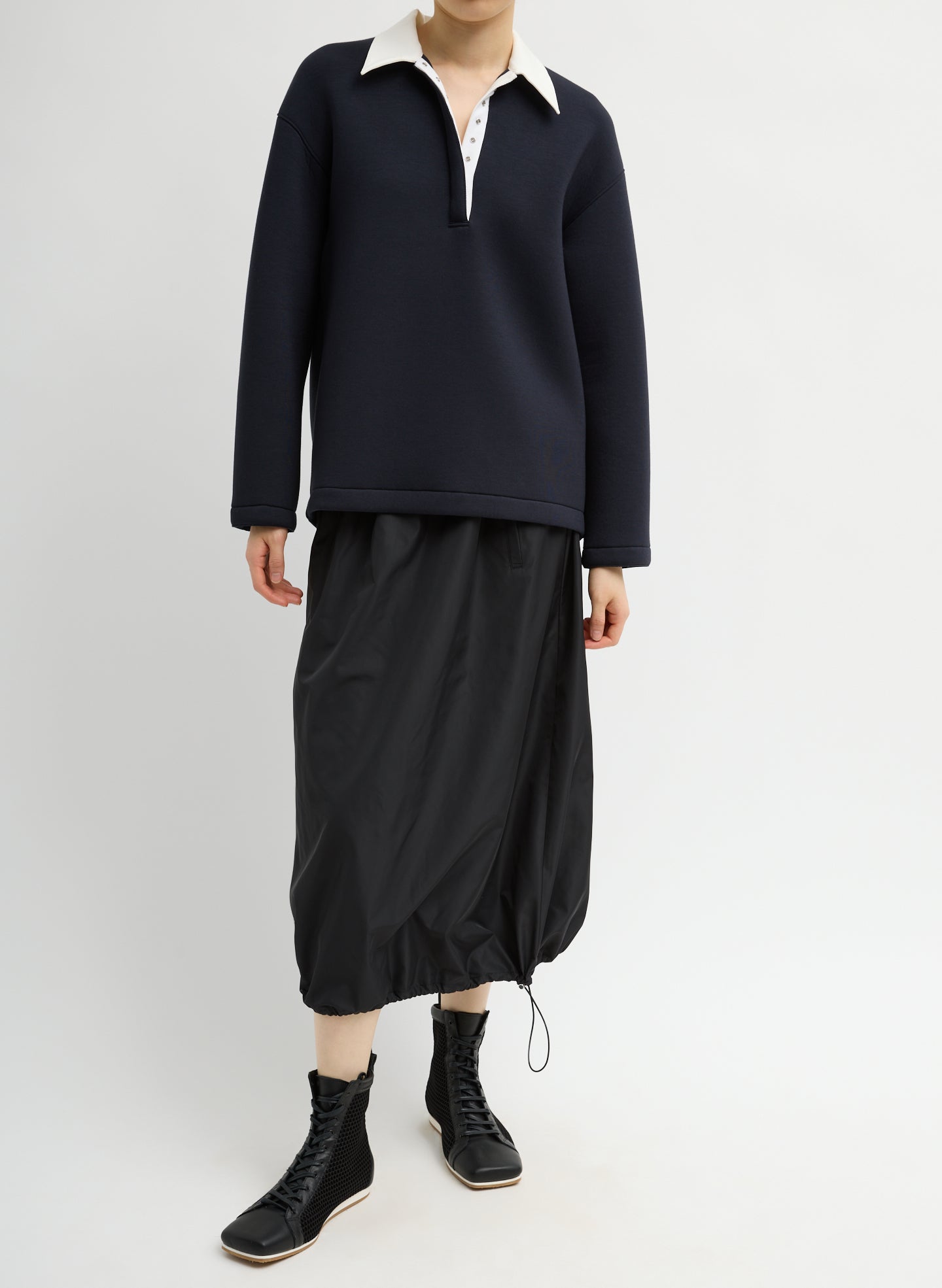 Bonded Viscose Sculpted Polo | Tibi Dark Navy