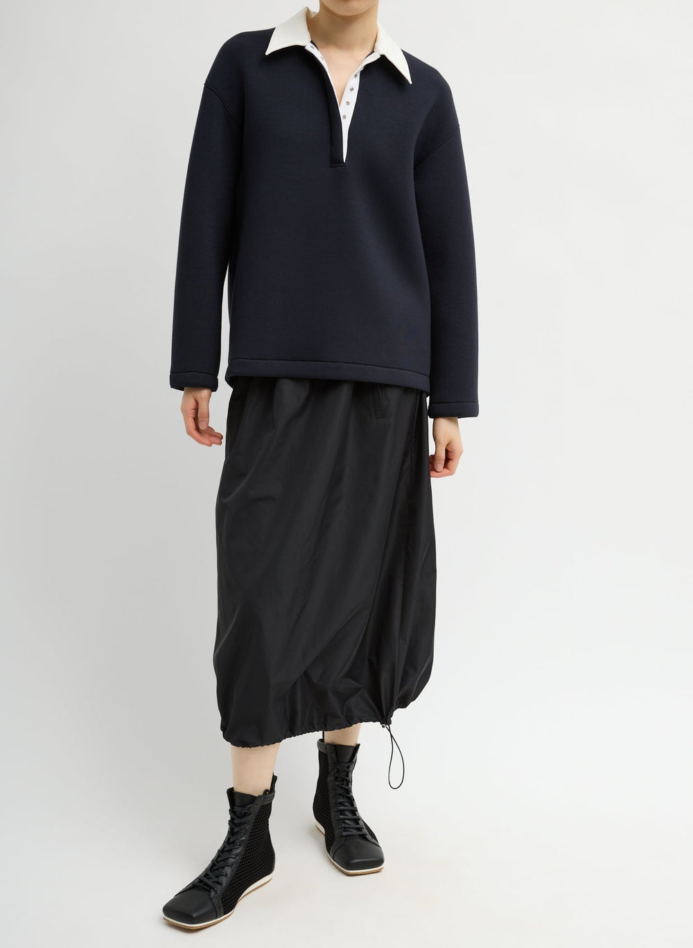 Bonded Viscose Sculpted Polo | Tibi Dark Navy