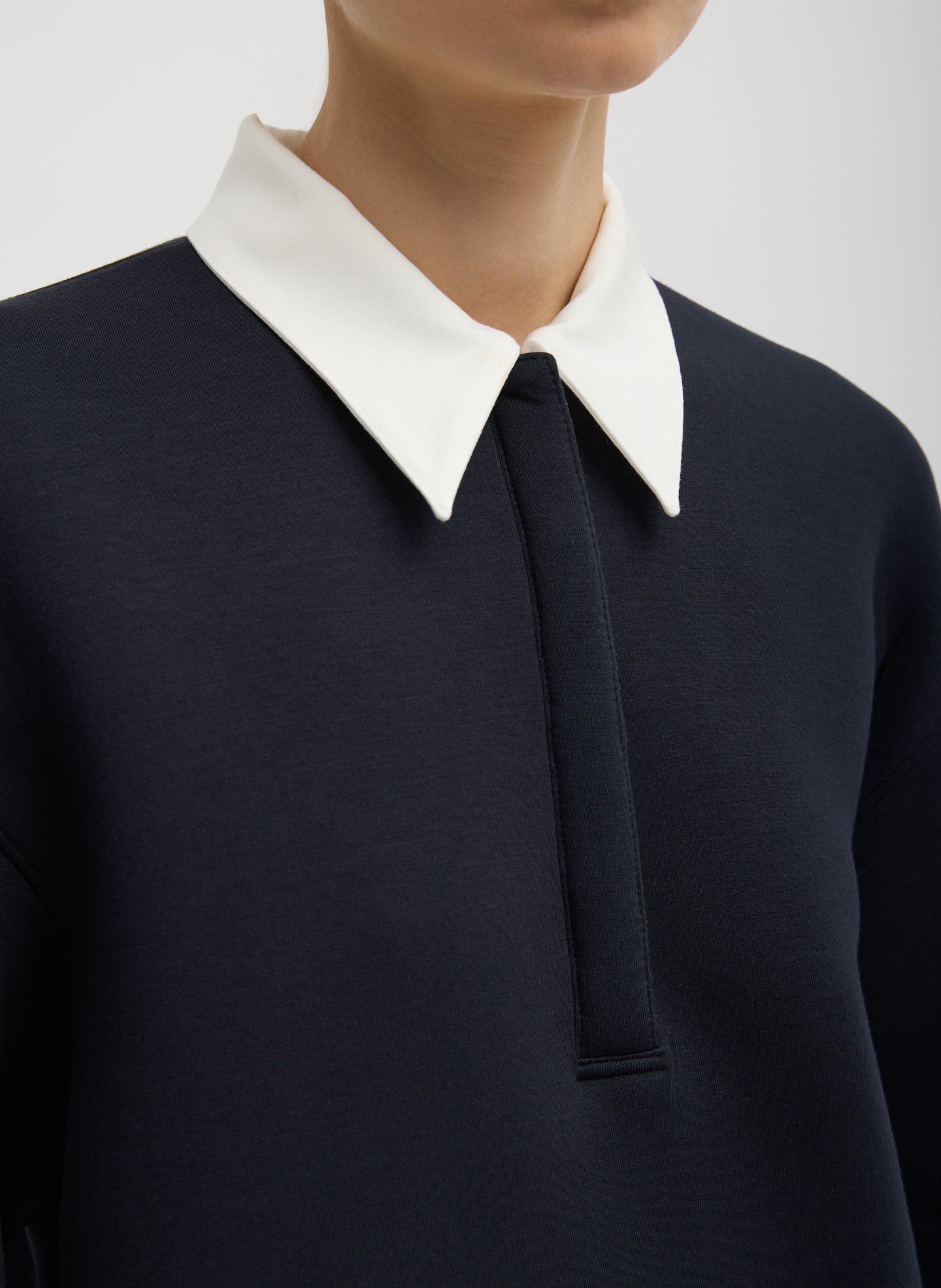 Bonded Viscose Sculpted Polo | Tibi Dark Navy