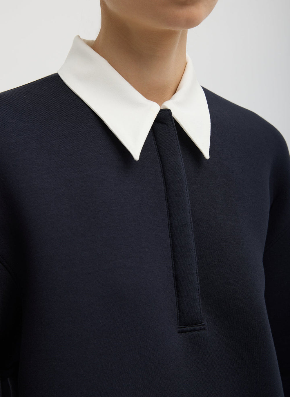 Bonded Viscose Sculpted Polo | Tibi Dark Navy