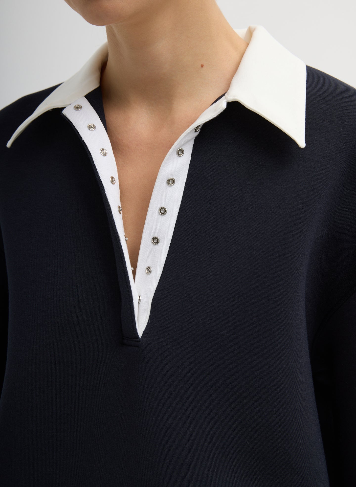 Bonded Viscose Sculpted Polo | Tibi Dark Navy