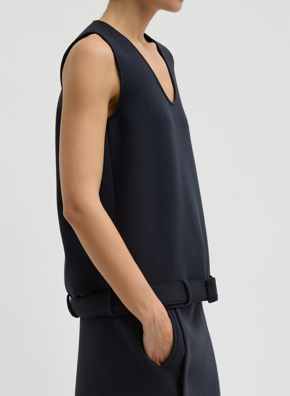 Bonded Viscose Tank Top | Tibi Dark Navy