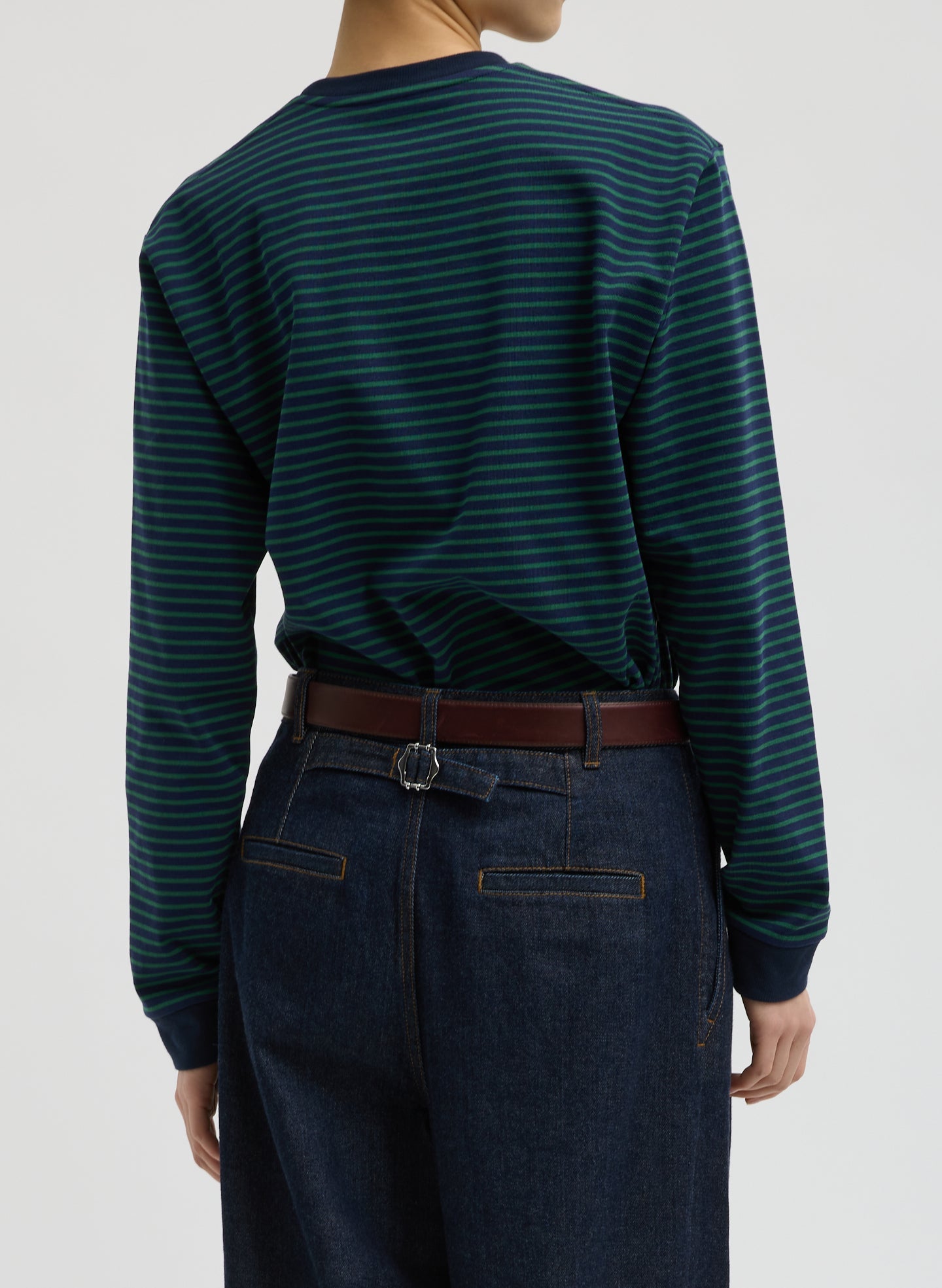 Striped Perfect Unisex Long Sleeve T-Shirt | Tibi Navy/Green Multi